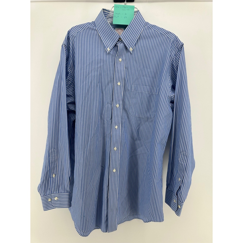 Brooks Brothers 346 Mens 16.5 4/5 Blue White Striped Non-Iron Cotton‎ Shirt